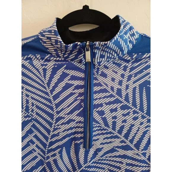 TAIL Golf Top Womens Sz M Blue Leafy Floral Long Sleeve 1/4 Zip Stretch Active - Picture 3 of 10